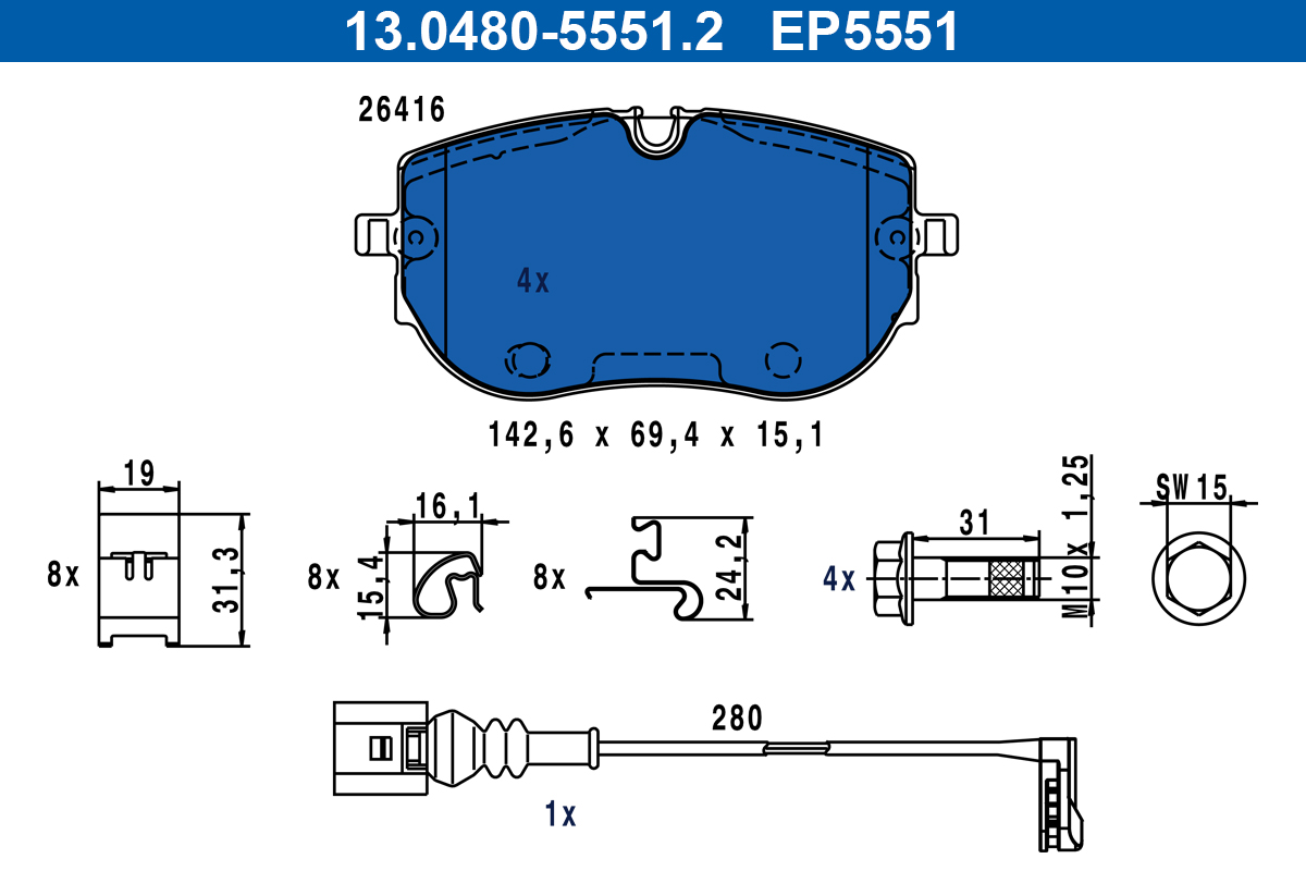ATE Remblokkenset, schijfrem 13.0480-5551.2
