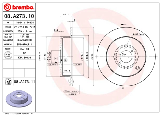 Brembo Remschijven 08.A273.11