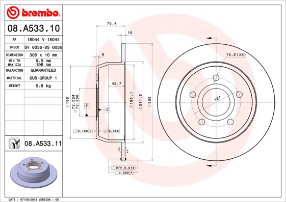 Brembo Remschijven 08.A533.11