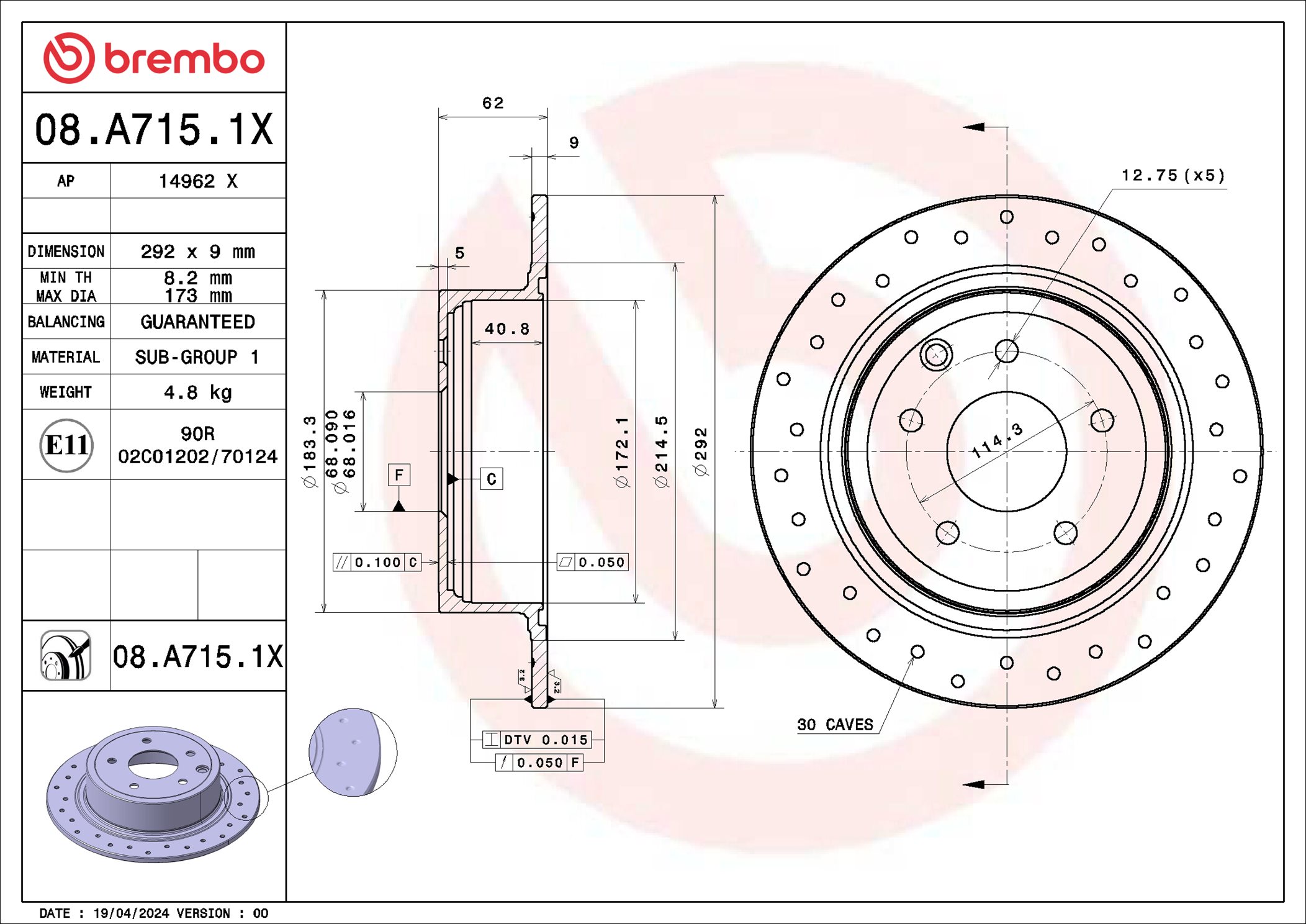 Brembo Remschijf 08.A715.1X