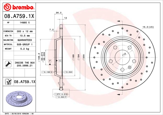 Brembo Remschijven 08.A759.1X