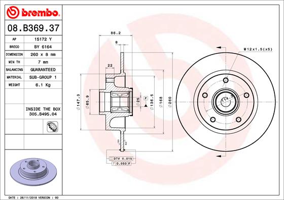 Brembo Remschijven 08.B369.37