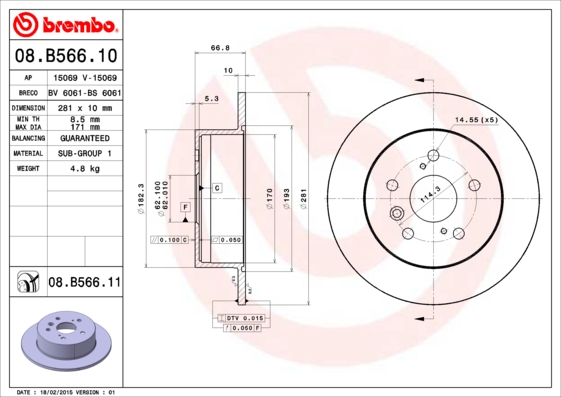 Brembo Remschijven 08.B566.11