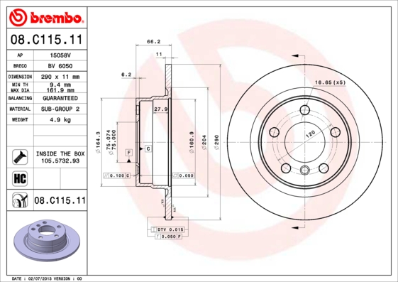 Brembo Remschijven 08.C115.11