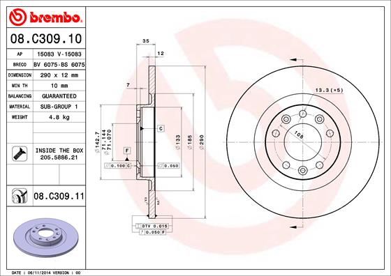 Brembo Remschijven 08.C309.11