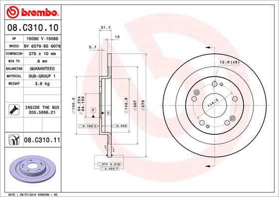 Brembo Remschijven 08.C310.11