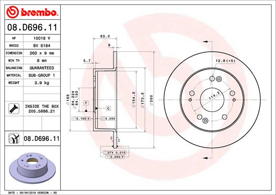 Brembo Remschijven 08.D696.11