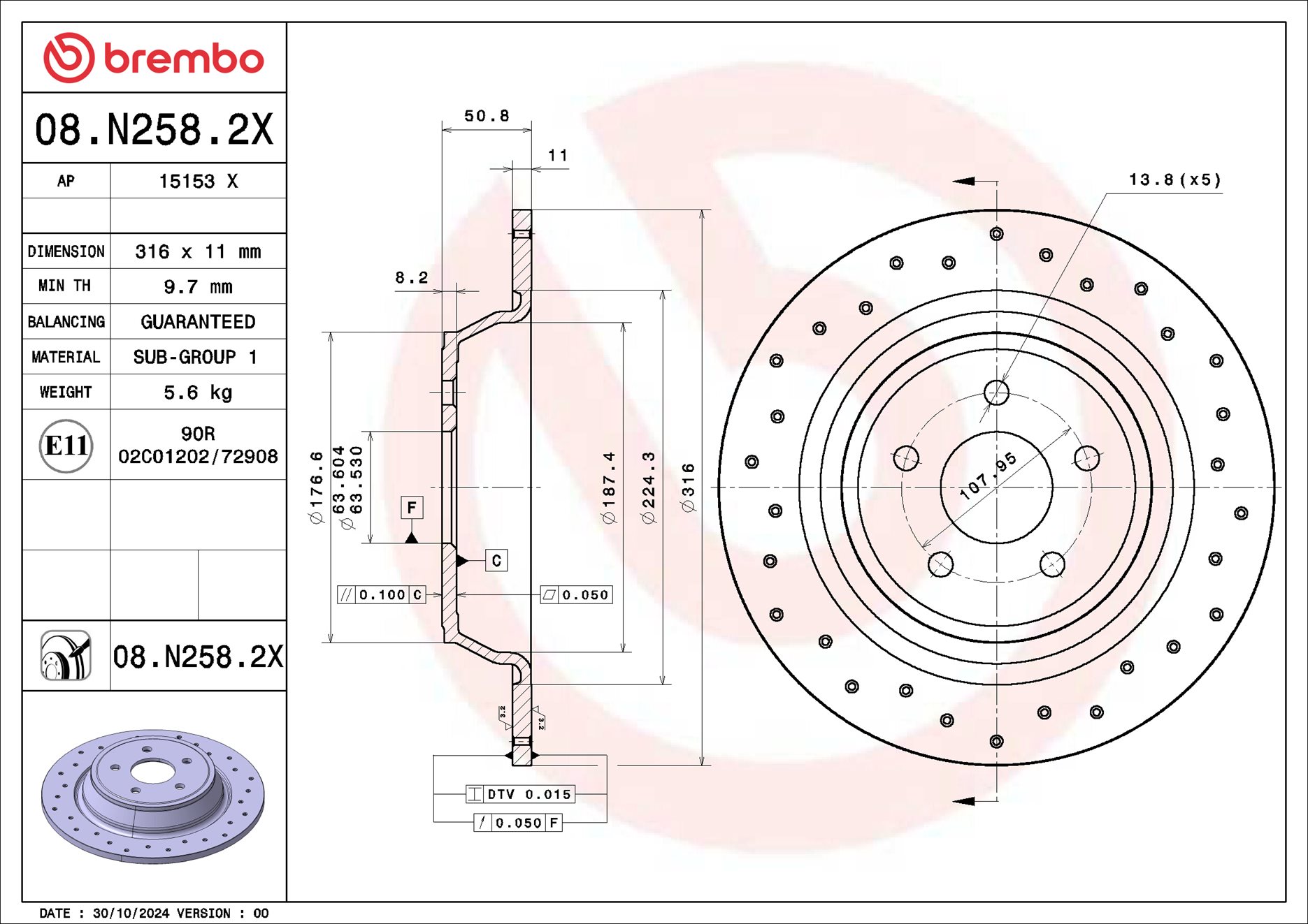 Brembo Remschijf 08.N258.2X