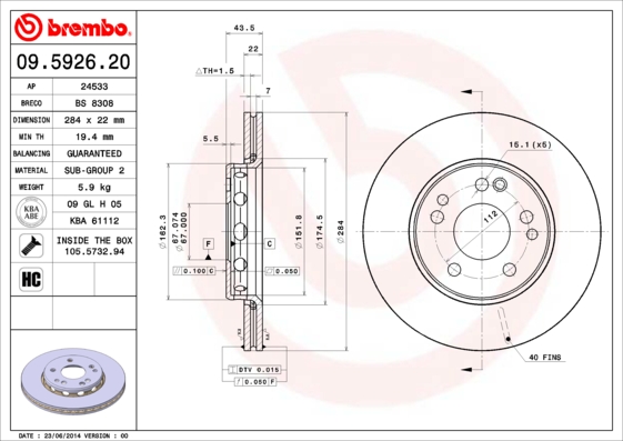 Brembo Remschijven 09.5926.20