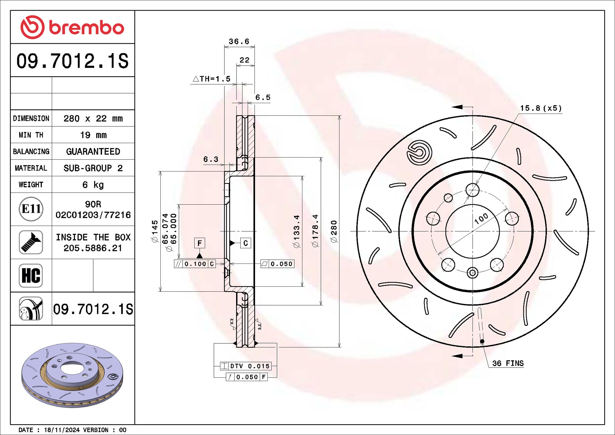 Brembo Remschijf 09.7012.1S