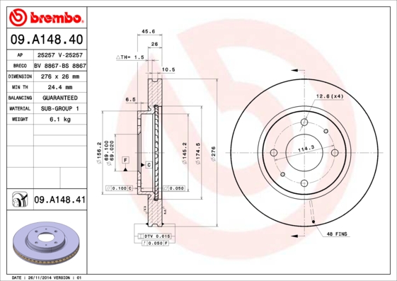 Brembo Remschijven 09.A148.41