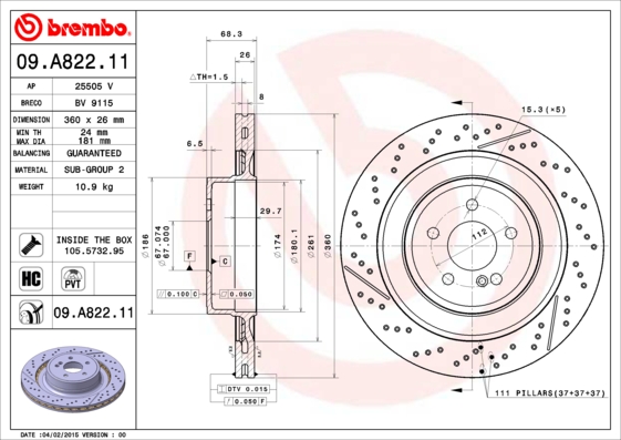 Brembo Remschijven 09.A822.11