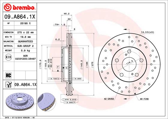 Brembo Remschijven 09.A864.1X