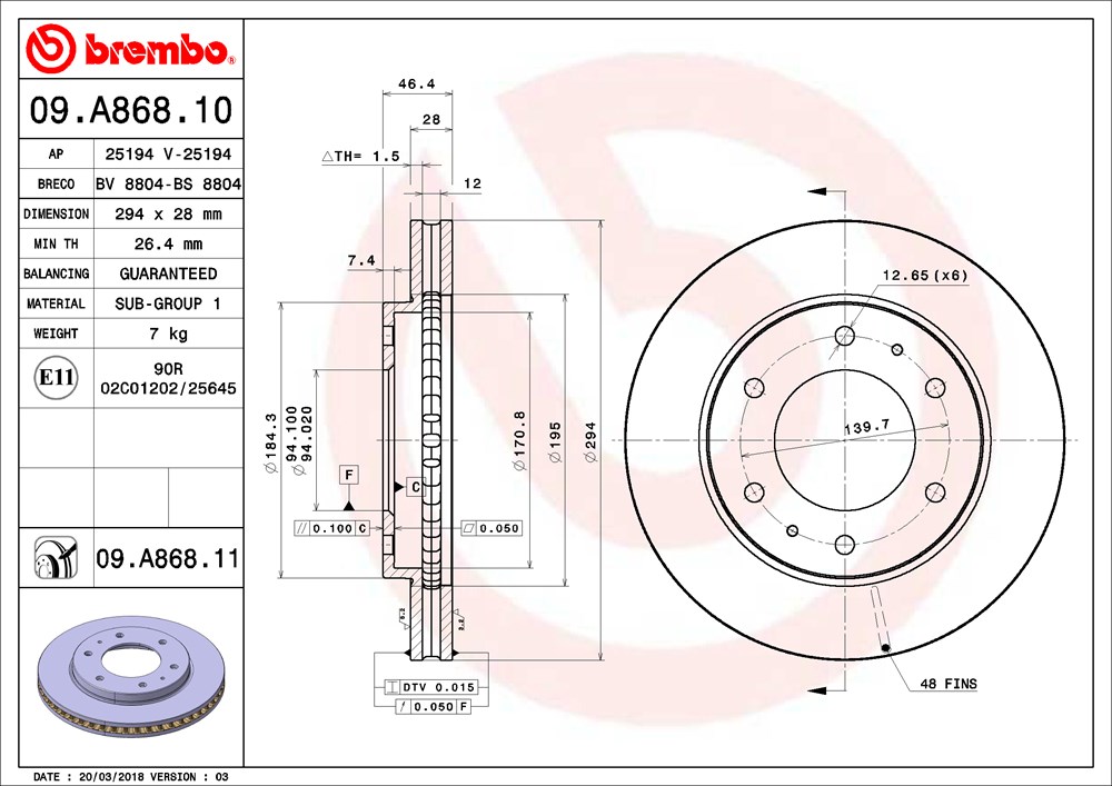 Brembo Remschijven 09.A868.11