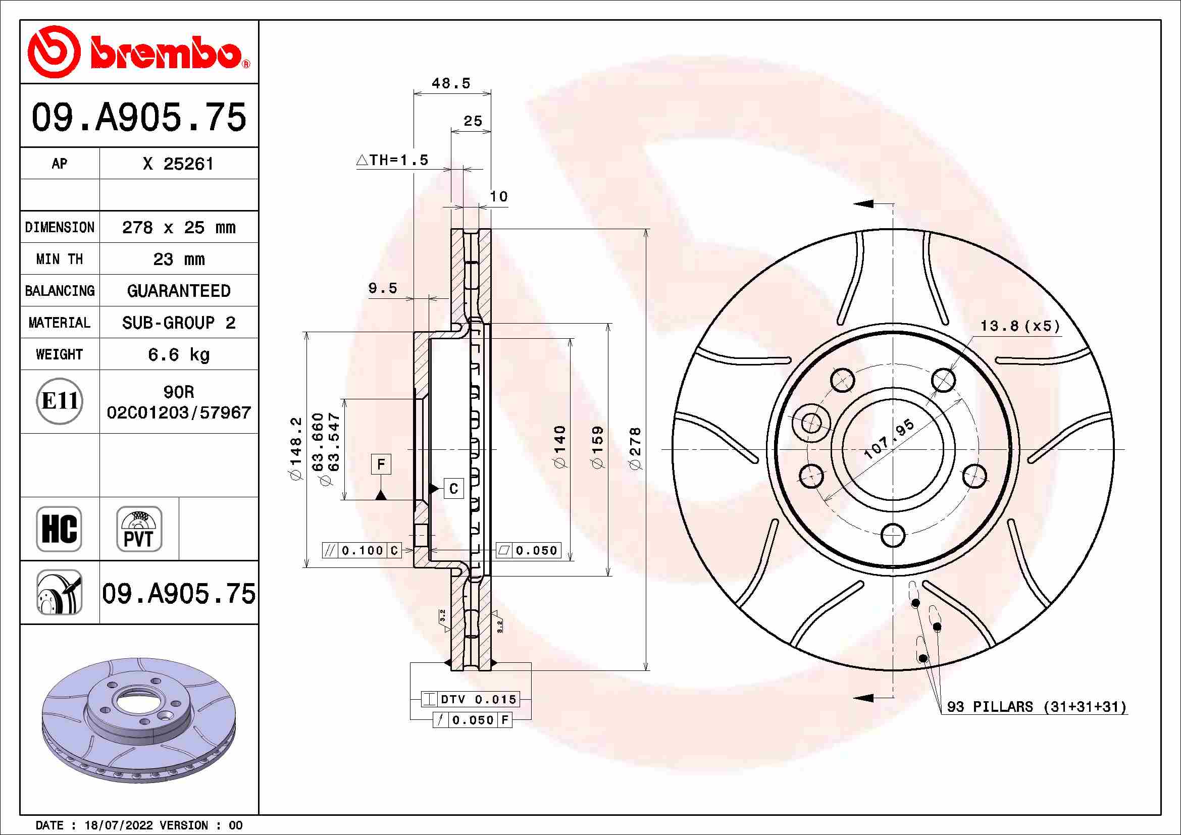 Brembo Remschijven 09.A905.75