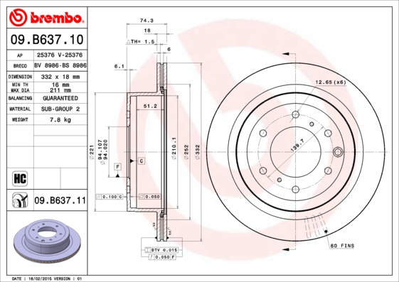 Brembo Remschijven 09.B637.11