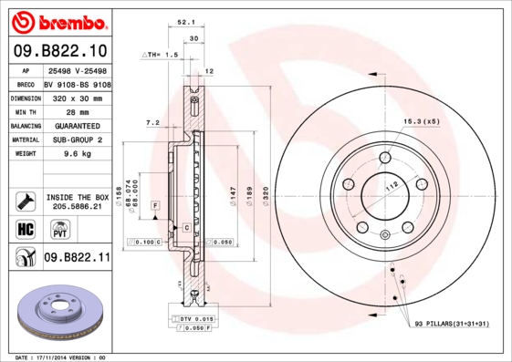 Brembo Remschijven 09.B822.11