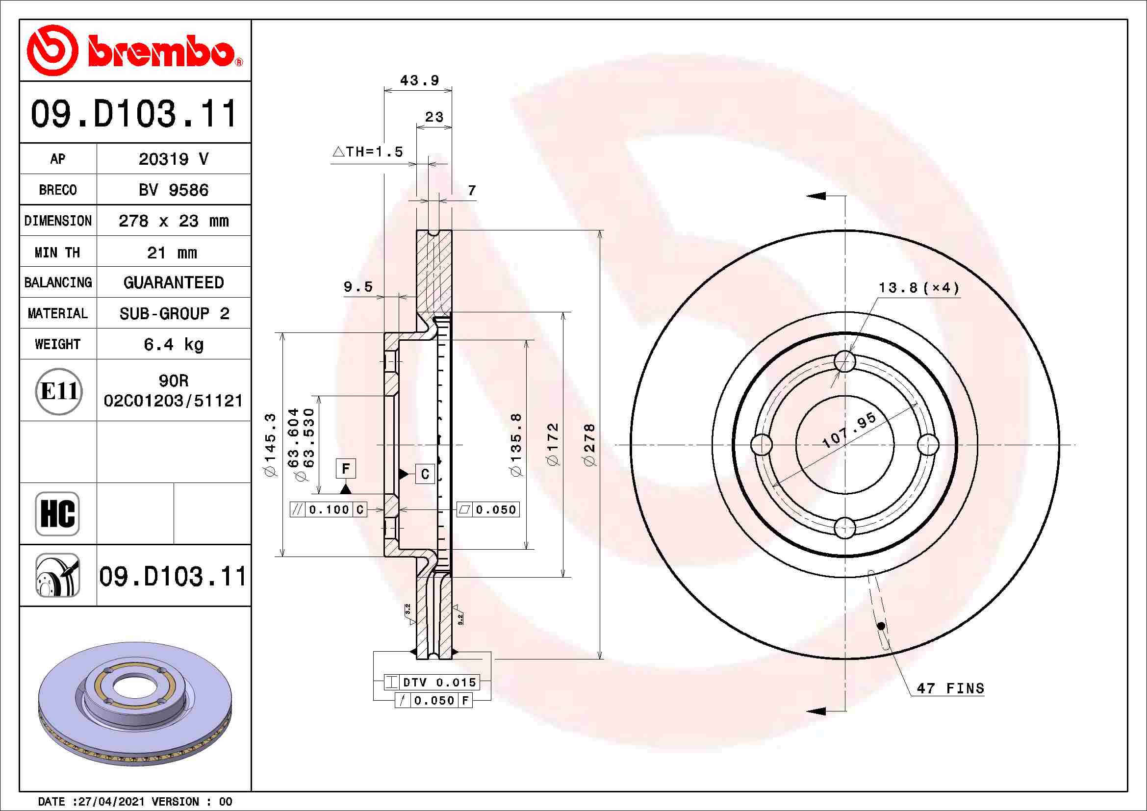 Brembo Remschijven 09.D103.11