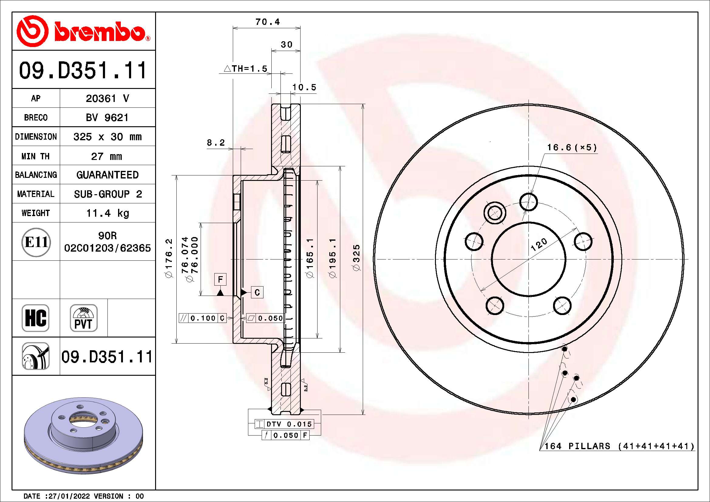 Brembo Remschijven 09.D351.11