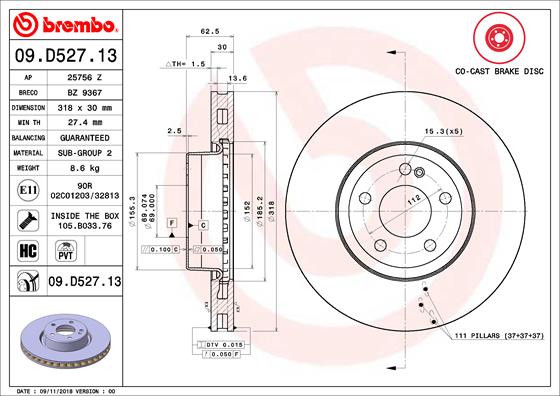 Brembo Remschijven 09.D527.13