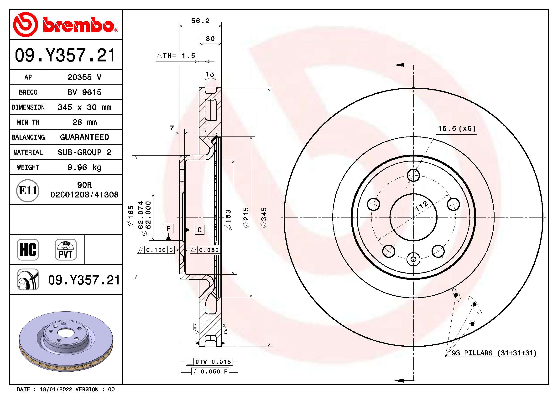 Brembo Remschijven 09.Y357.21