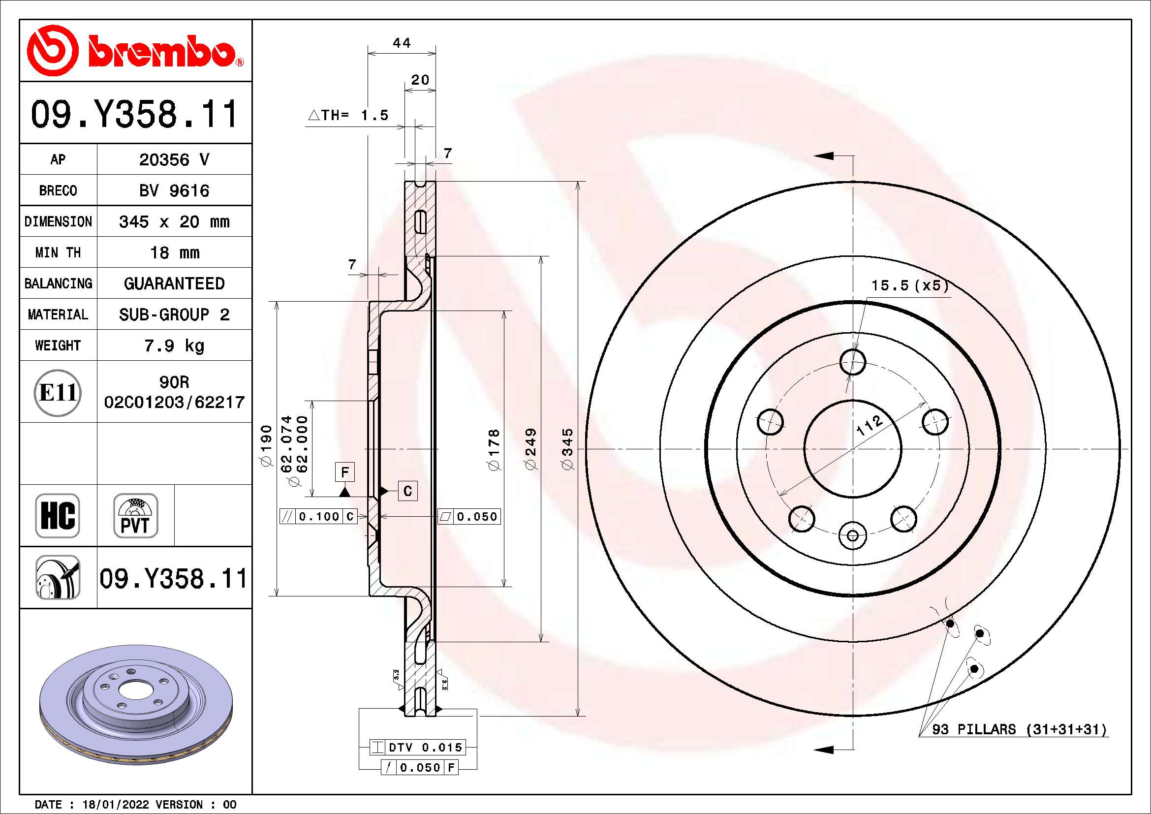 Brembo Remschijven 09.Y358.11