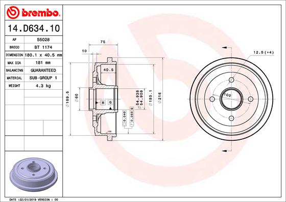 Brembo Remtrommel 14.D634.10