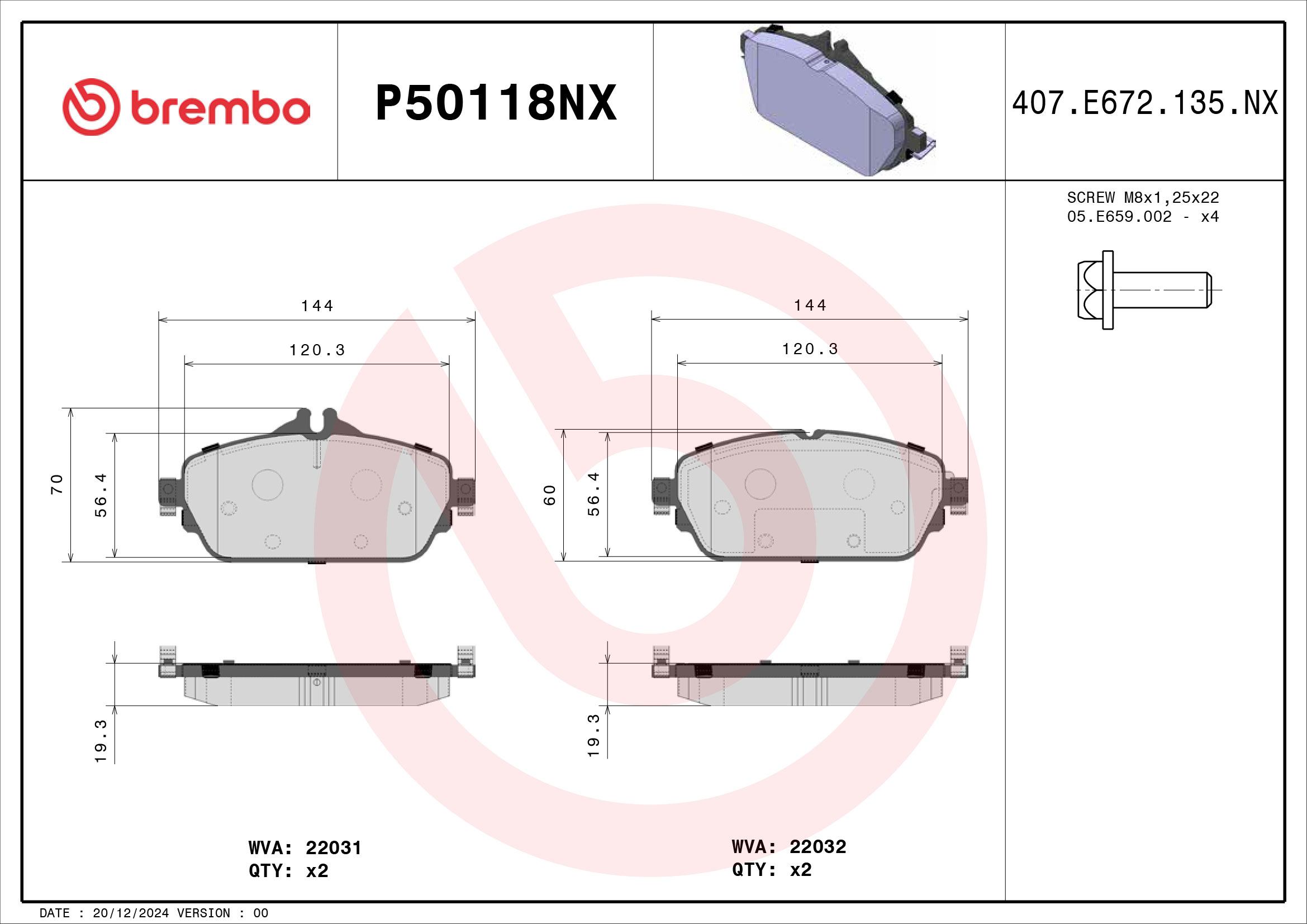 Brembo Remblokkenset, schijfrem P50118NX