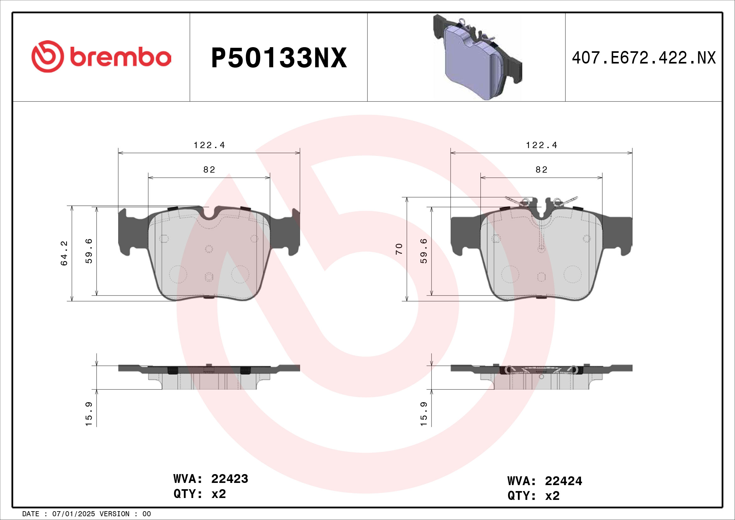 Brembo Remblokkenset, schijfrem P50133NX