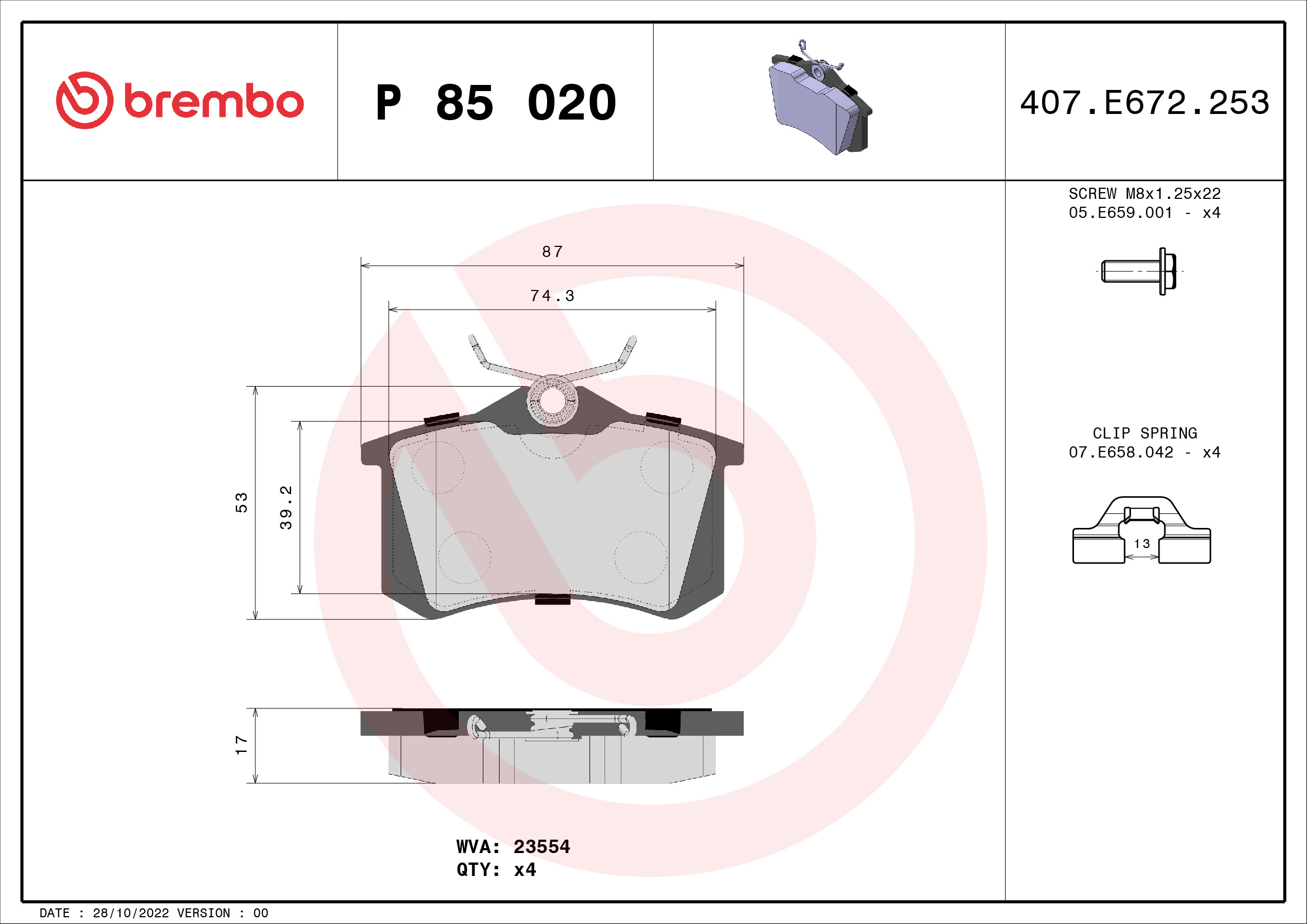 Brembo Remblokset P 85 020X