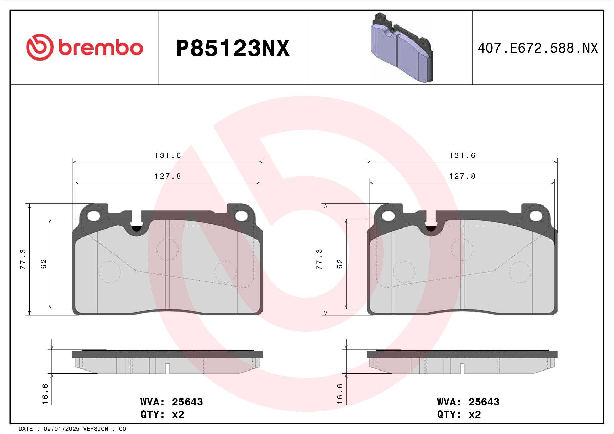Brembo Remblokkenset, schijfrem P85123NX