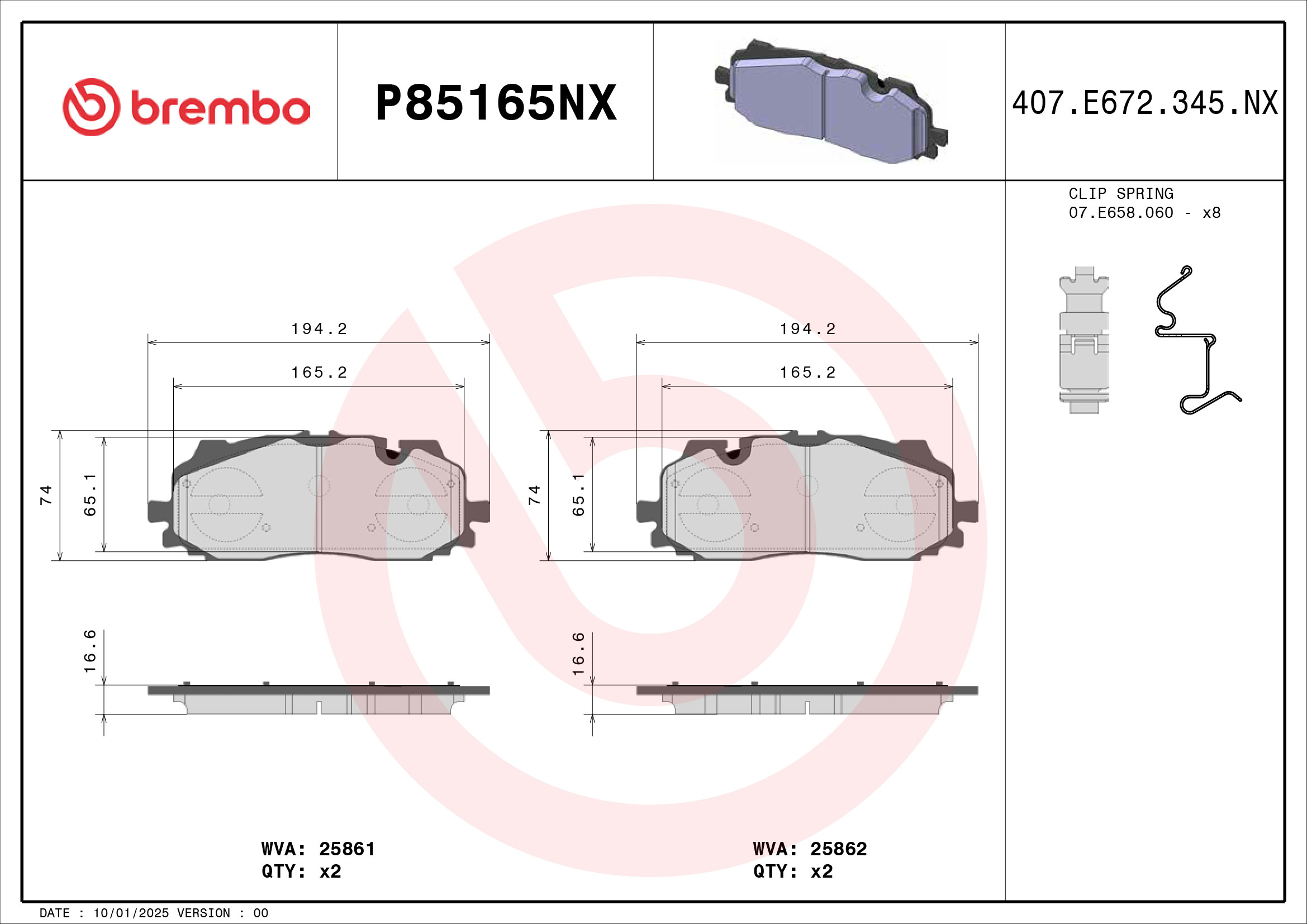 Brembo Remblokkenset, schijfrem P85165NX