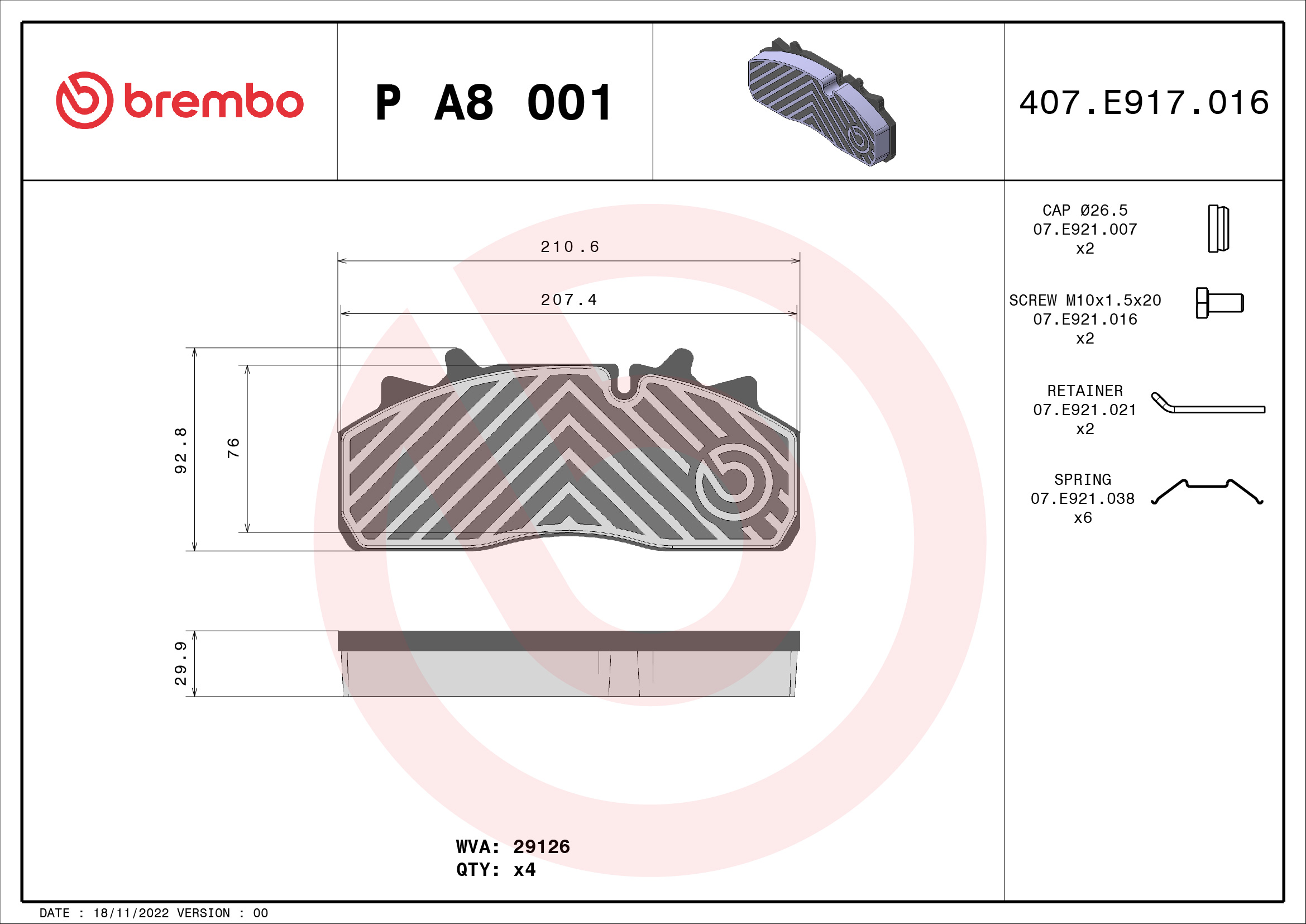 Brembo Remblokset P A8 001