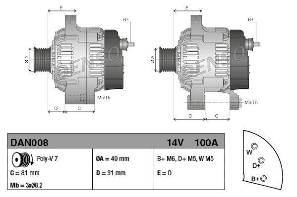 Denso Alternator/Dynamo DAN008