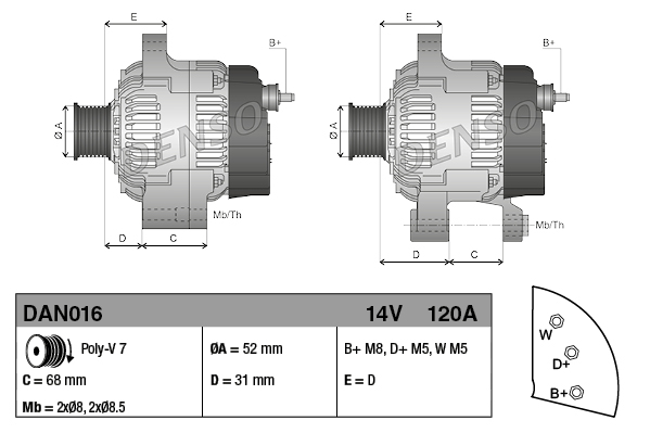 Denso Alternator/Dynamo DAN016