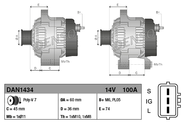 Denso Alternator/Dynamo DAN1434