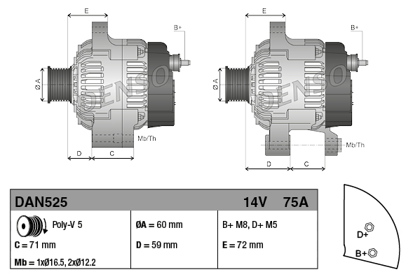 Denso Alternator/Dynamo DAN525