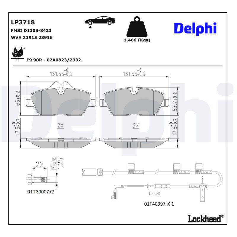 Delphi Diesel Remblokkenset, schijfrem LP3718