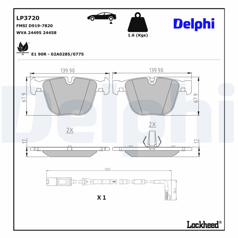 Delphi Diesel Remblokkenset, schijfrem LP3720