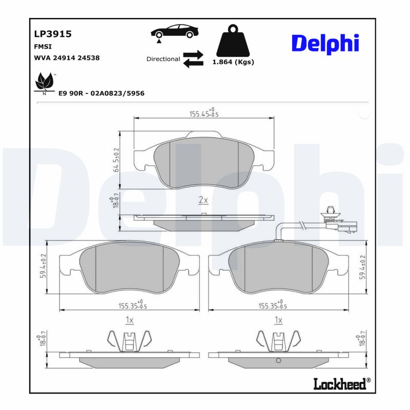 Delphi Diesel Remblokkenset, schijfrem LP3915