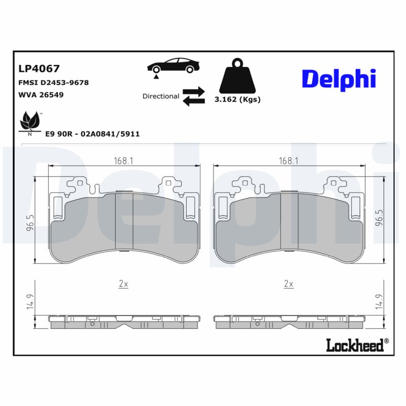 Delphi Diesel Remblokkenset, schijfrem LP4067