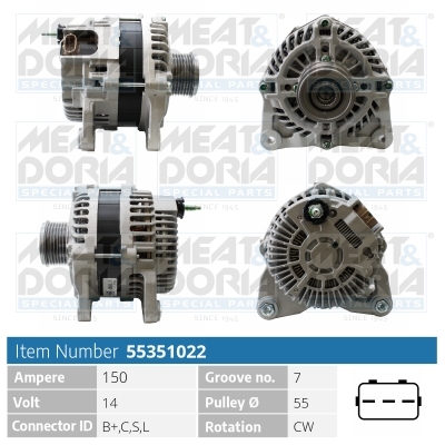 Meat Doria Alternator/Dynamo 55351022