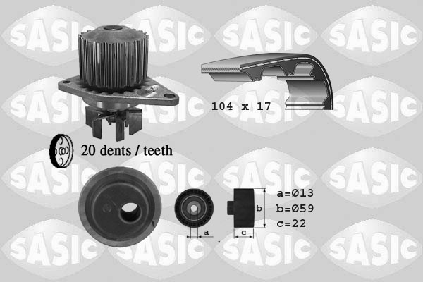 Sasic Distributieriem kit inclusief waterpomp 3900020