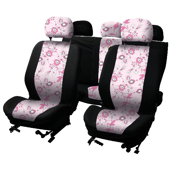 Carpoint Stoelhoesset 9-delig 'Pink Flower' airbag 10121