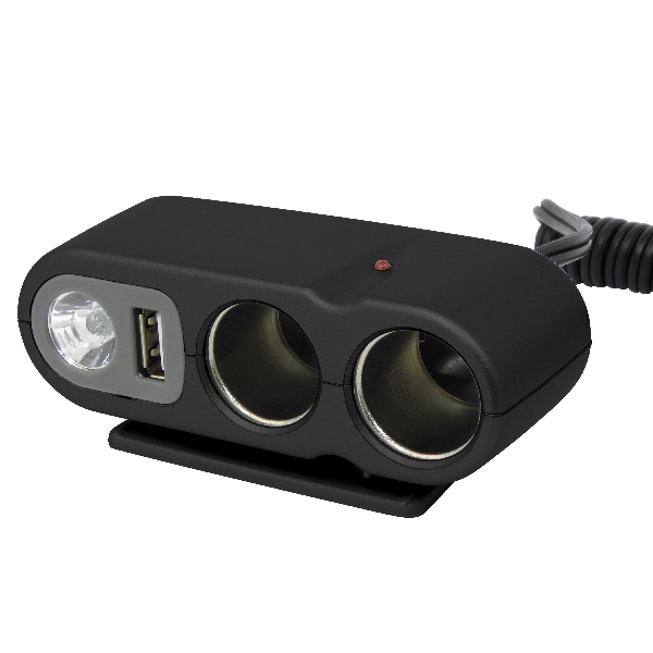 Image of Carpoint 2-weg stekkerdoos met USB en licht 23434 0523434_613
