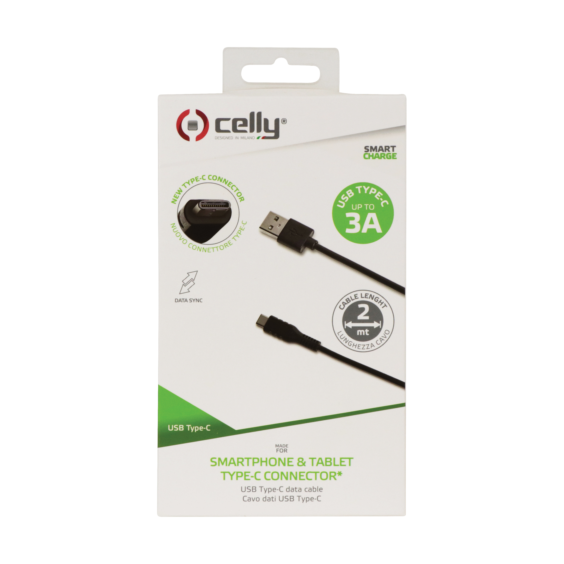 Celly Celly Kabel USB-C 2 meter zwart 0517512