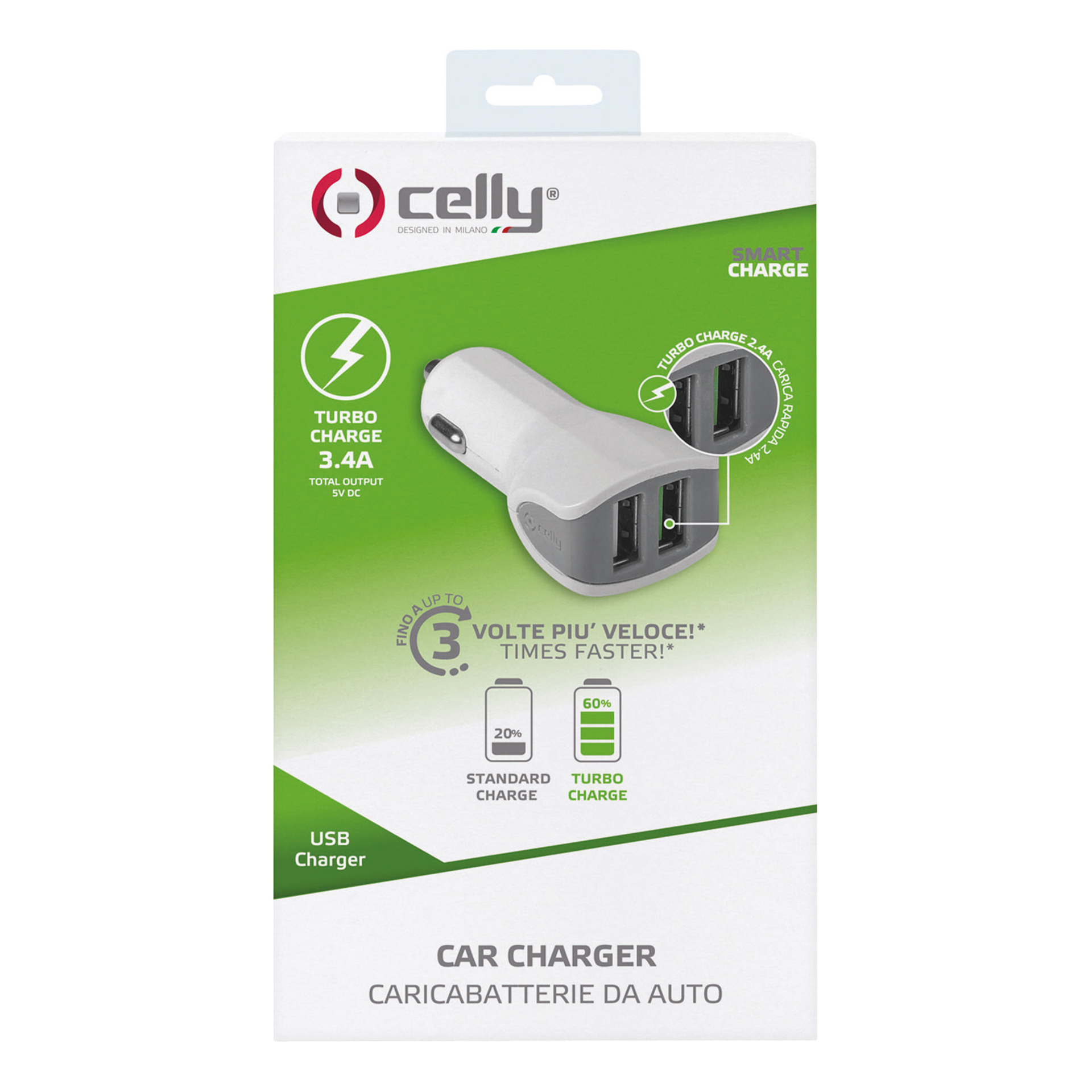 Celly Celly Autolader 2 USB 3.4A  wit 0517541