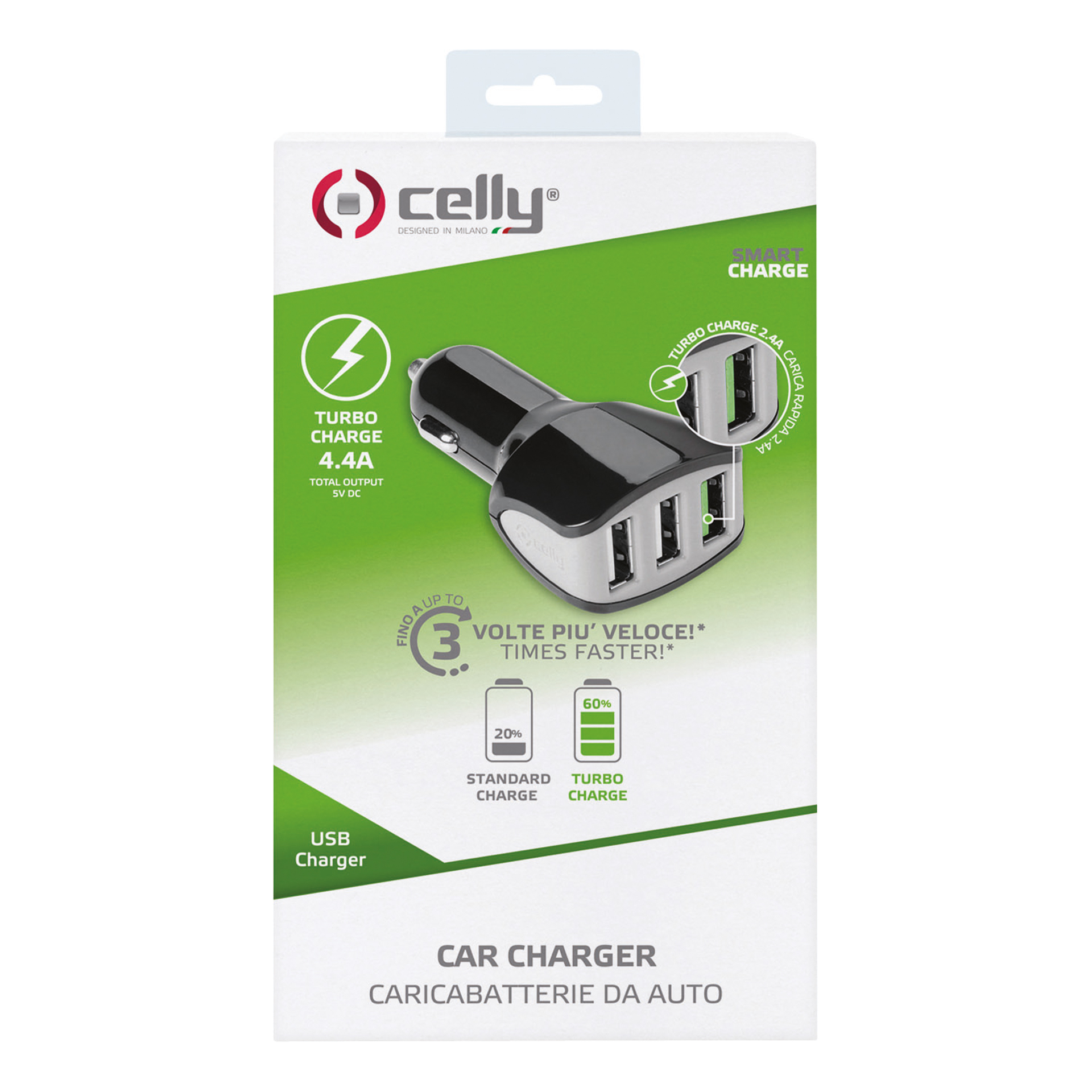 Celly Celly Autolader 3 USB 4.4A zwart 0517543