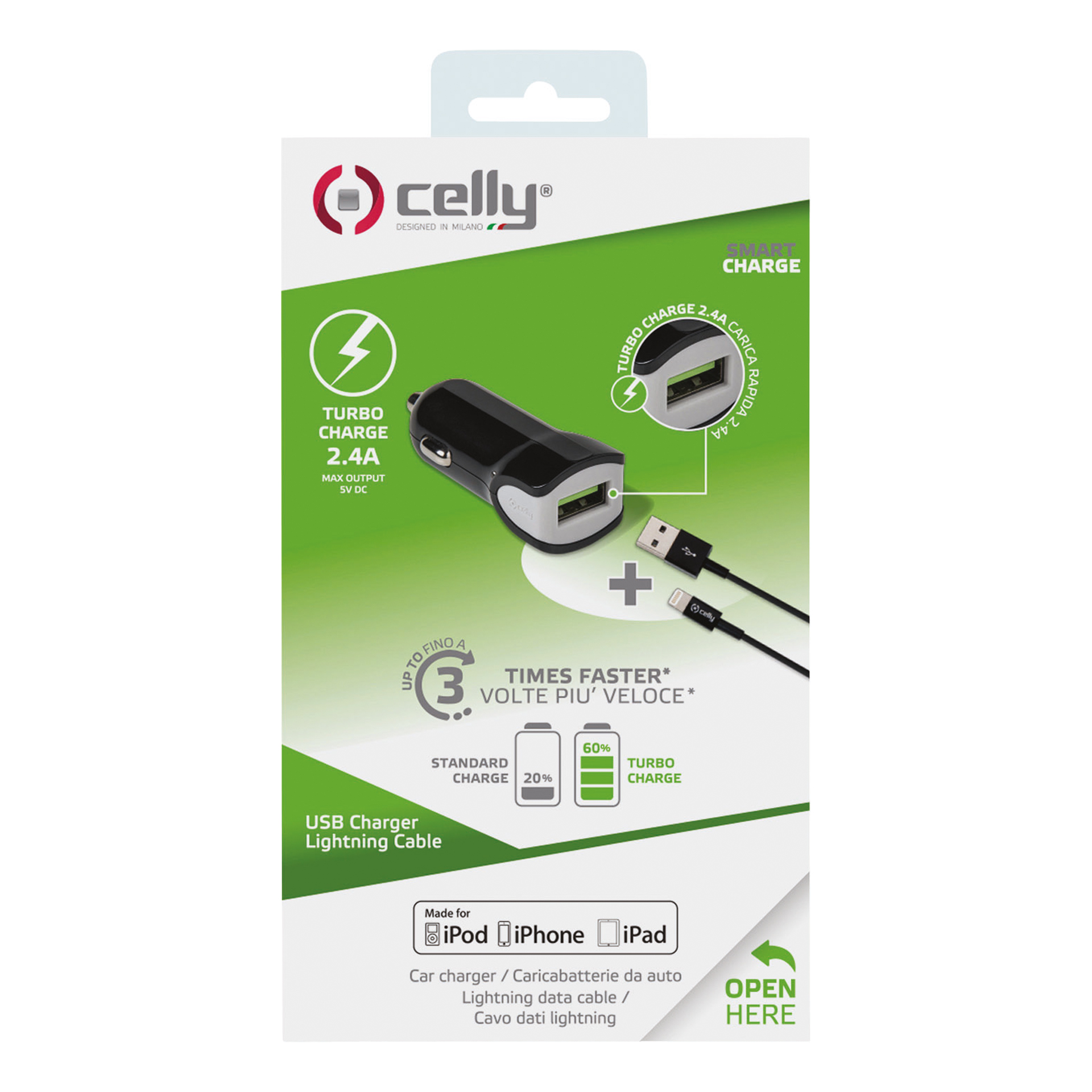Celly Celly Autolader MFI USB 2.4A zwart 0517547