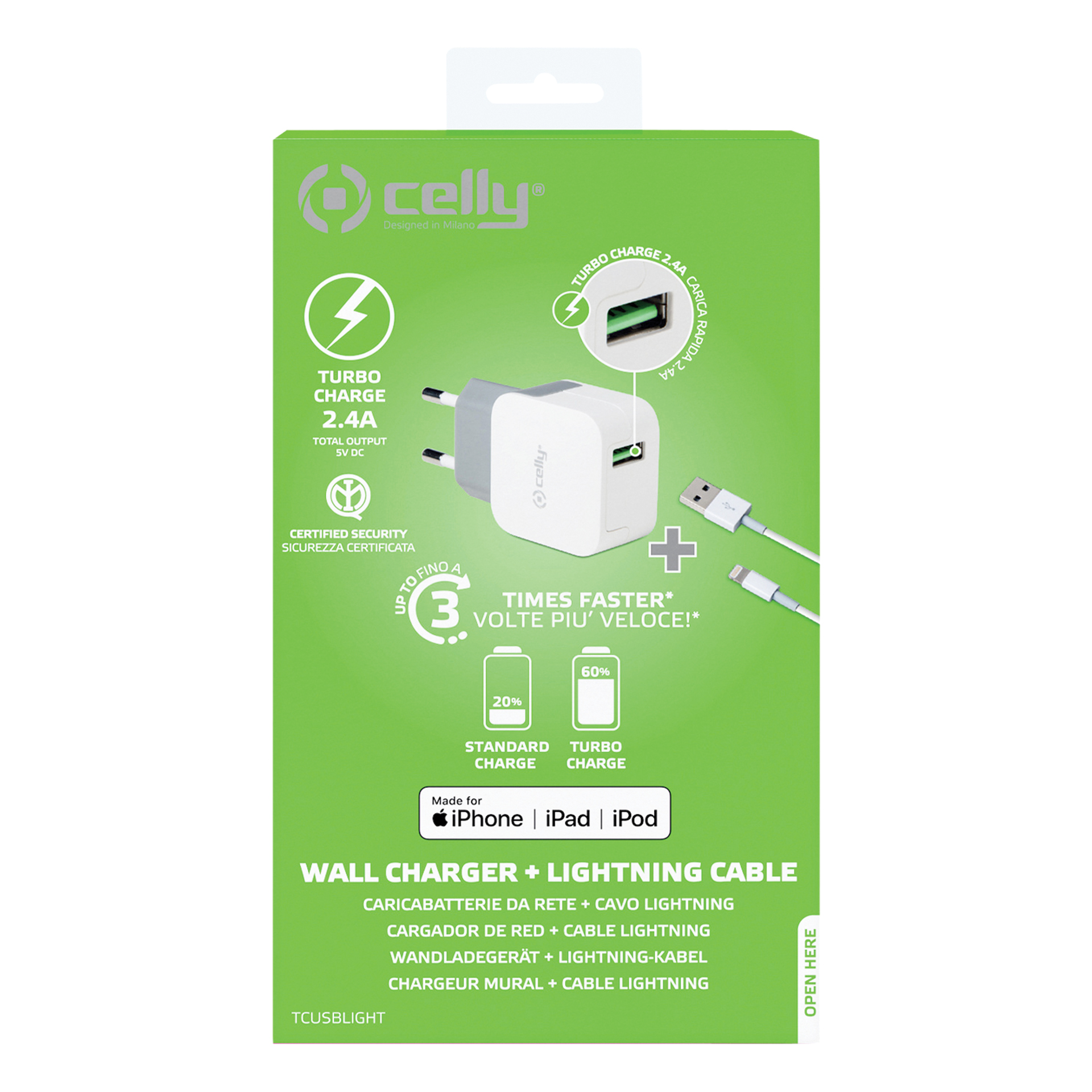 Celly Celly Thuislader MFI USB 2.4A Wit 0517557
